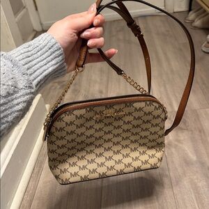 Michael Kors Tan and Brown Logo Crossbody Bag